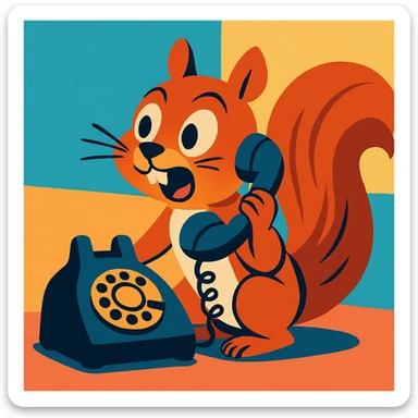 a squirrel chattering on an old-fashioned rotary phone, animated style, vibrant toon style, modern cartoon illustration sticker