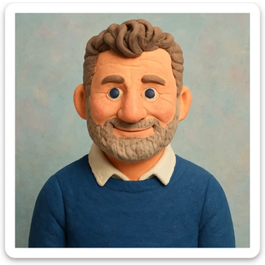 Create a more colorful claymation-style portrait emoji based on this person, vibrant pastel tones, friendly expression, visible clay texture, head and shoulders only. sticker