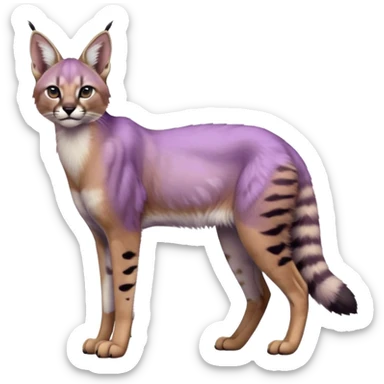 Realistic wild real life cute cool beautiful gorgeous floral pastel-lilac-violet-lavender caracal-serval-civet-genet-hybrid-animal-Fakémon-fursona photo IRL outside (full body) sticker
