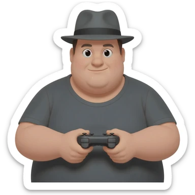 morbidly obese guy holding a controler and wearing a fedora sticker
