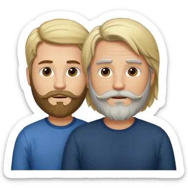 Man with a beard and long hair gathered with another short-haired blond man sticker