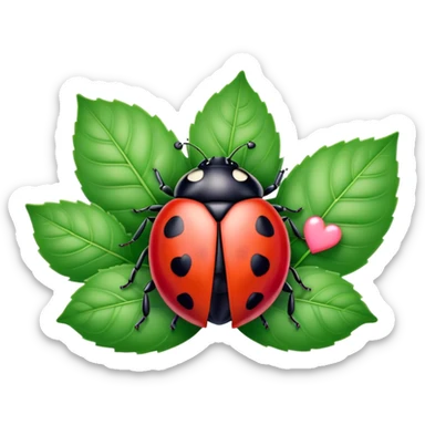 pink ladybug on a leaf with hearts sticker