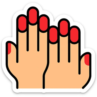 close-up of hands with painted nails, manicure, modern flat color icon style sticker