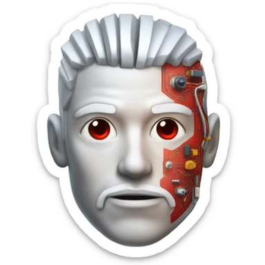 White hair and goatee male cyborg head with red skin and circuits sticker