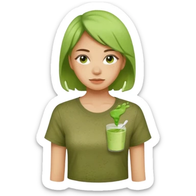 Matcha spilled on a women’s shirt sticker