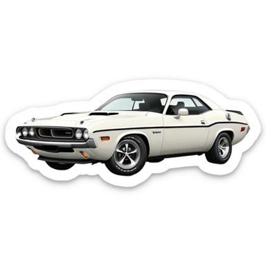 Refined white 1971 Dodge Challenger with exact proportions, perfect three-quarter 30-degree angle view, detailed front end with visible headlights and grille, pure white color, iOS emoji style sticker