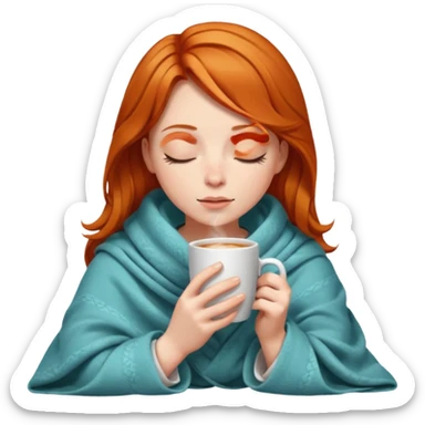 girl with ginger hair inside a blanket sipping coffee eyes closed sticker