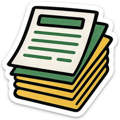 stack of papers or paperwork, minimalistic, green gold and white color scheme, clean lines sticker