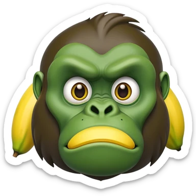A cartoon banana with a forest green gorilla face, big nostrils and menacing expression sticker
