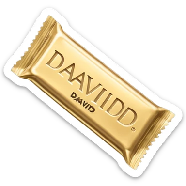 protein bar gold wrapper that says David on it in black font  sticker