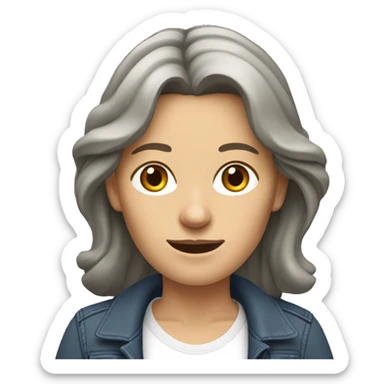 A middle-aged European woman, thin, with long, wavy brown hair. The woman has jeans and a loose T-shirt. She wears dark sneakers. A full-body image. sticker