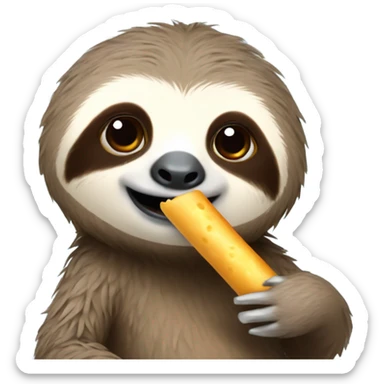 Baby sloth eating a cheese stick sticker