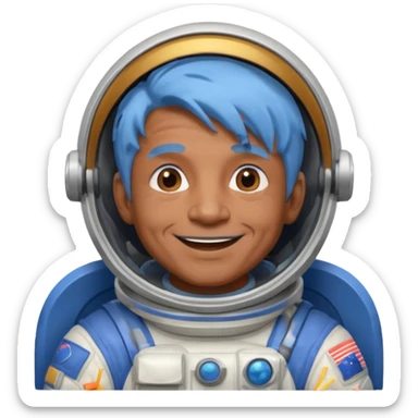 old man, brown skin astronaut with blue hair, smile sticker