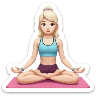 pretty 20-year-old woman with white skin doing yoga on a pink yoga mat, iPhone memoji style sticker
