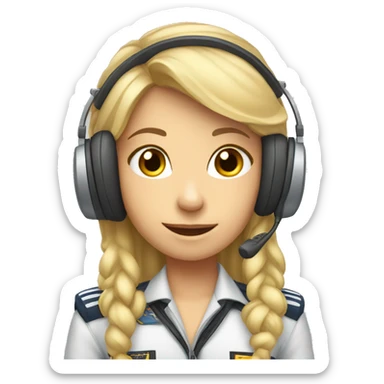 Blonde Pilot girl with long hair and headset with microphone sticker