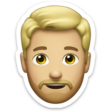 The man is blond with short hair, one eye is gray, the other is green, and his beard is light brown sticker