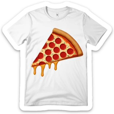 graphic tee shirt with a pizza slice design sticker