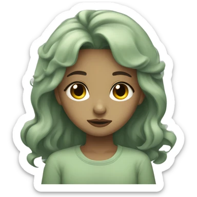 Aesthetic Sleepy looking cute girl in sage green sticker