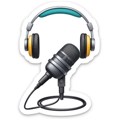 Create an emoji for podcasting. Show a microphone with headphones, symbolizing the recording of a podcast. Use modern, professional colors. Do not include any emojis or smiley faces. Make the background transparent. sticker