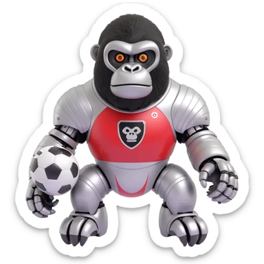 robot gorilla with shiny metal texture, simple face, wearing a Feyenoord football shirt sticker