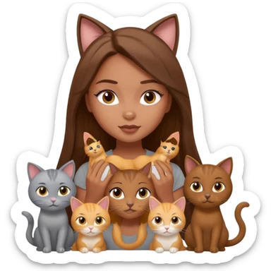 a pretty bratz dusky girl with long brown hair with four cats nd wearing a grey tshirt sticker