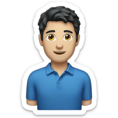 caucasian male, black hair, blue polo shirt sticker