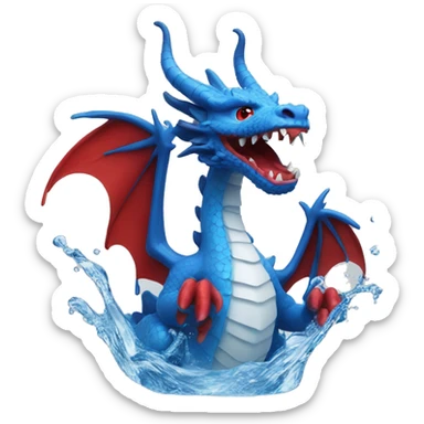 A blue dragon with red and white horns in a av filled with water  sticker