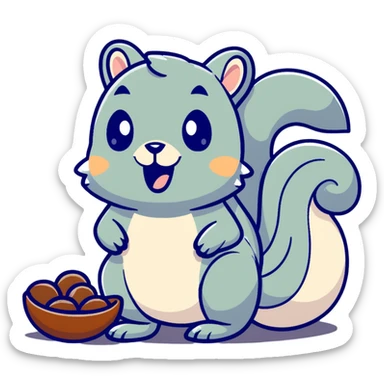 Cute hungry squirrel drooling, looking at nuts, with hungry expression sticker