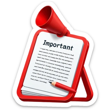 Writing of the word "important" on a red sign sticker