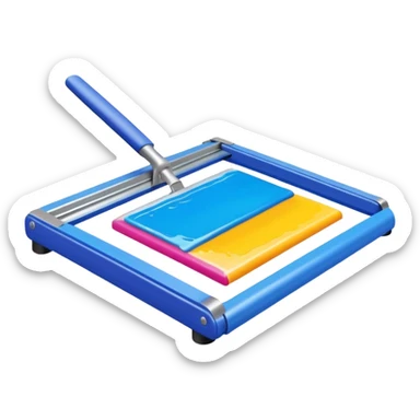squeegee spreading ink on screenprinting frame, colorful, minimal sticker