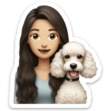 brown black hair black eyes long straight hair white skin woman smile With Brown Poodle Puppy  sticker
