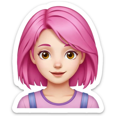 girl with pink hair, cheerful expression sticker