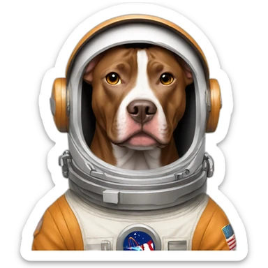 brown Pitbull dog wearing an astronaut suit. sticker