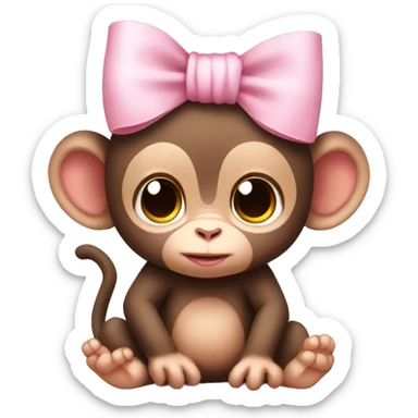cute baby monkey with light pink bow on the side of its head sticker