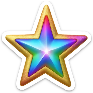 A five-point star with a shimmering gold texture and a multicoloured rainbow trail. The trail should fade from red to purple, glowing softly in a dark background.   sticker
