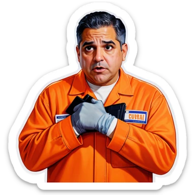 Make congressman Robert Garcia cuffed in an orange jumpsuit looking upset that he got caught sticker