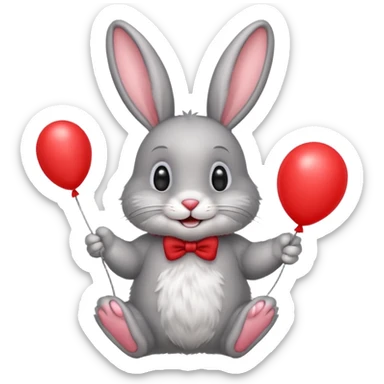 Gray rabbit holding balloon and smiling.










 sticker