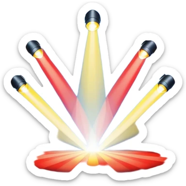 An emoji of stage lights shining brightly. Multiple spotlights in different colors (blue, yellow, red) angled towards a stage, creating a dramatic and concert-like atmosphere. Beams of light cutting through the darkness with a slight glow effect sticker