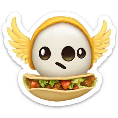 a taco with wings and a halo sticker
