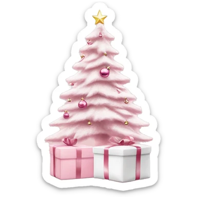 Light pink Christmas gifts under a white Christmas tree  sticker