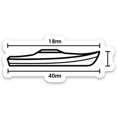 technical diagram of 8 meter boat hull with measurement marked sticker