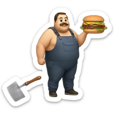 Fat man Portuguese with burger and trowel sticker