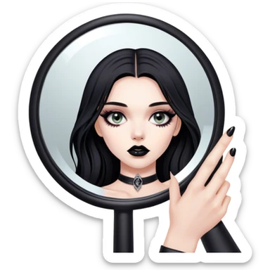 Hyper Realistic Goth victoria secret model looking into a handheld mirror  sticker