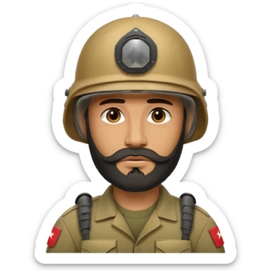 VERY TIRED, swarthy, Iraqi soldier in a casque, casque without insignia, with a beard sticker