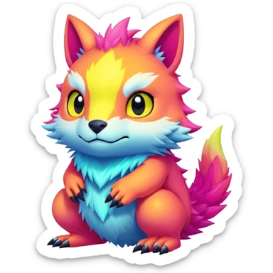  lush warm-colored neon-colored Digimon-Fionbri-creature sticker