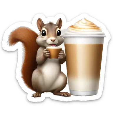 Realistic squirrel holding cup of latte macchiato  sticker