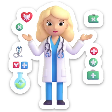 blonde woman doctor with medical symbols sticker