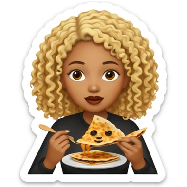 mujer con pelo rubio rizado comiendo quesadillas quemadas.negraa sticker