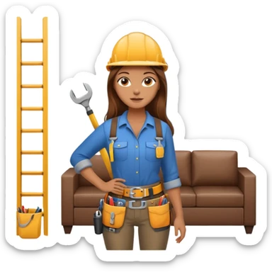beautiful girl with long brown hair constructing new lounge room area with flat screen tv and couch sticker