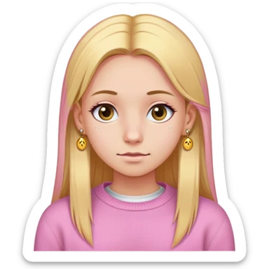 a girl wearing a pink Sweater with golden straight hair three piercings on the left ear two on the right sticker